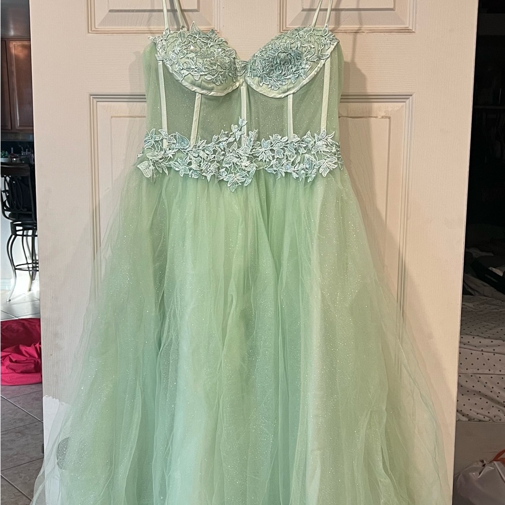 A-Line/Princess Applique Spaghetti Straps Sleeveless Floor-Length Dresse Sz 10